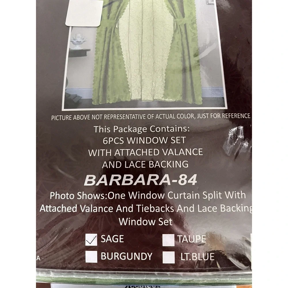 Window Curtains Set 6 Piece Sage Green Lace Valance 84